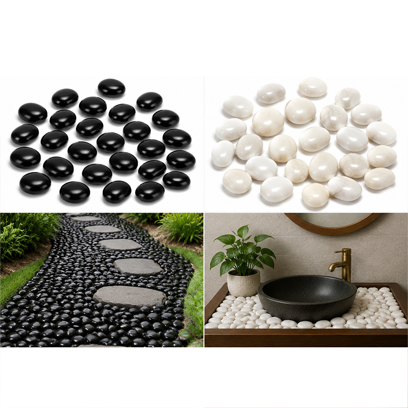 Aquarium Decoration Rock - ホワイト&ブラックポリッシュリバーロック200g-400g、滑らかな小石、水槽、水族館、砂利、庭、景観、家の装飾用 TMZ